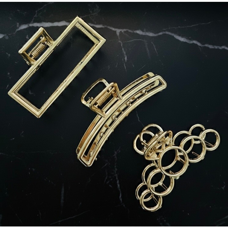 Kit 3 Presilhas de Metal Piranha de Cabelo Feminino Dourada/Prata 7,5 cm