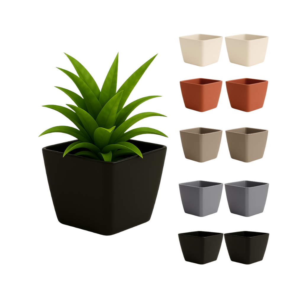 Vaso Quadrado Pequeno 750 ml Preto Marrom Cinza Areia Bege para Plantas Flores Suculentas Decoração