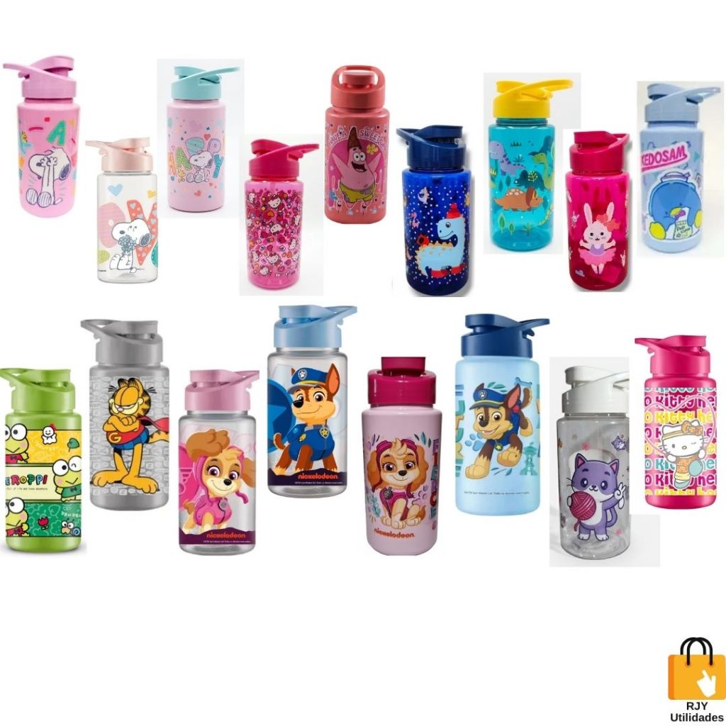 Garrafa Squeeze 500ml Livre De BPA Infantil Adulto Personagens Diversos Tampa Alça Desenho Animado Coloridas Resistente em Oferta na Shopee