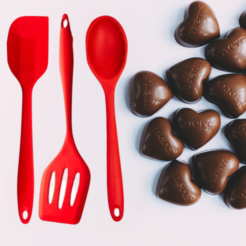 Kit  03 Utensílios de Cozinha Silicone Premium  Espátulas Colher espatula vazada Casa Cozinha Restaurante Buffet