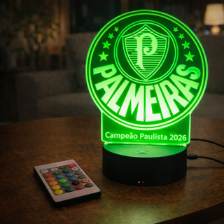 Luminária de LED do PALMEIRAS - CAMPEÃO PAULISTA 2026 - Base PRETA ou BRANCA - Com CONTROLE REMOTO em Oferta na Shopee