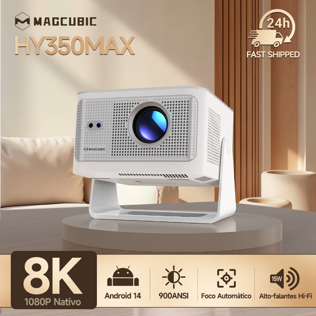 Magcubic Projetor HY350max 900ANSI Foco Automático Android 14 Obstrução Automática Alto-falante 15 W