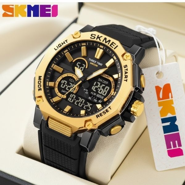 Relógio Masculino Skmei Anadigi 2219GD, Original, Resistente a Agua 5atm, com Timer, 2 Horários, 1 Ano de Garantia