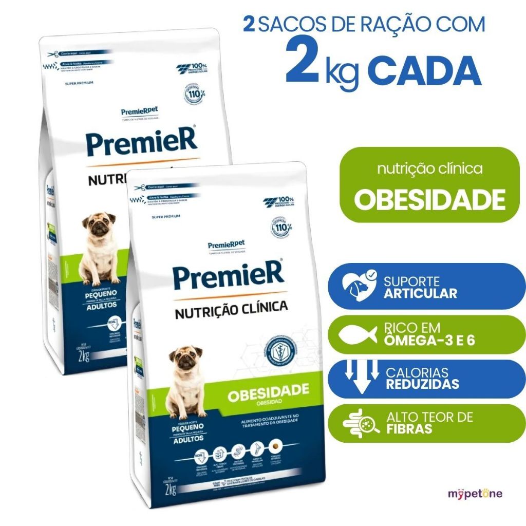 Kit 2 Ração Premier Clínica Obesidade Cães Porte Pequeno 2kg – Dieta Veterinária