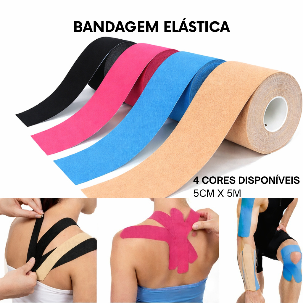 Bandagem Elástica 5Cm X 5M - Fita Kinesio Tape adesiva Fisioterapia esportes alivia dores lesões em Oferta na Shopee