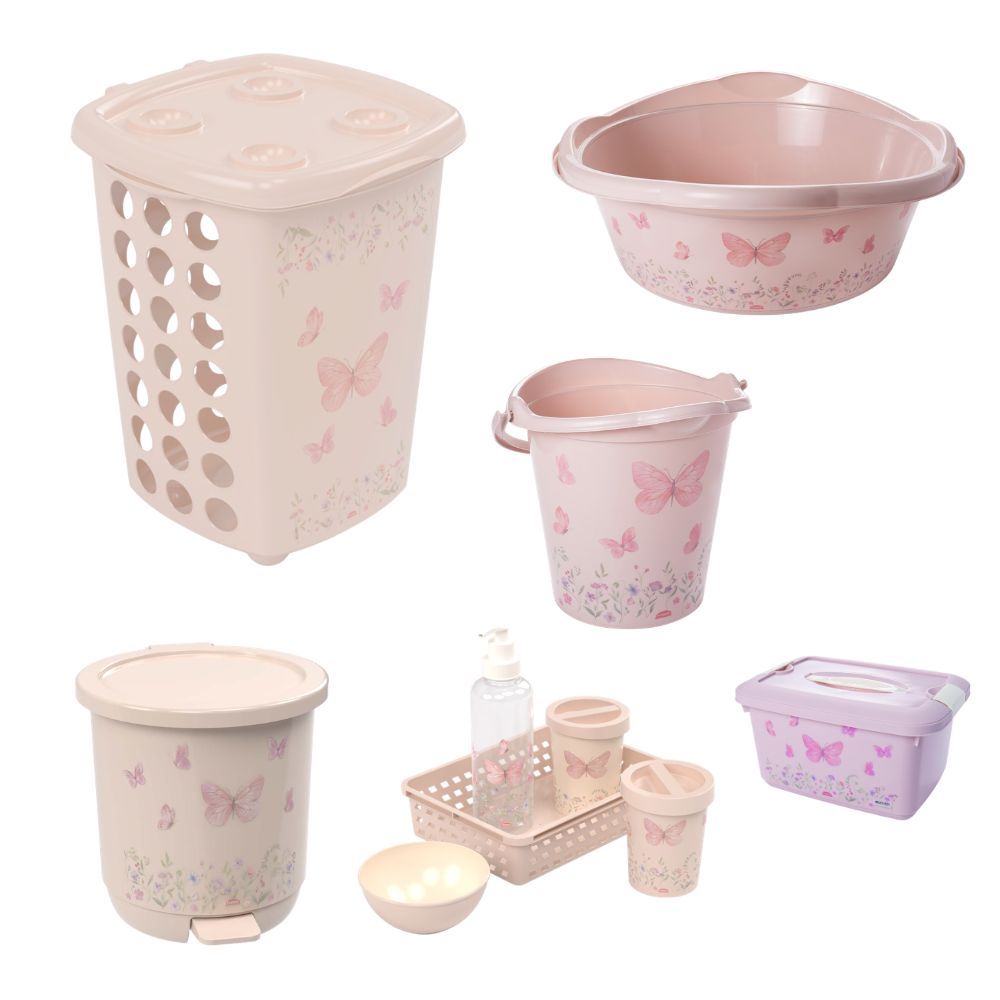 Kit Plasútil 6 Pçs Cesto de Roupa Infantil, Balde, Bacia, Lixeira, Caixa Organizadora e Kit Higiene Bebê