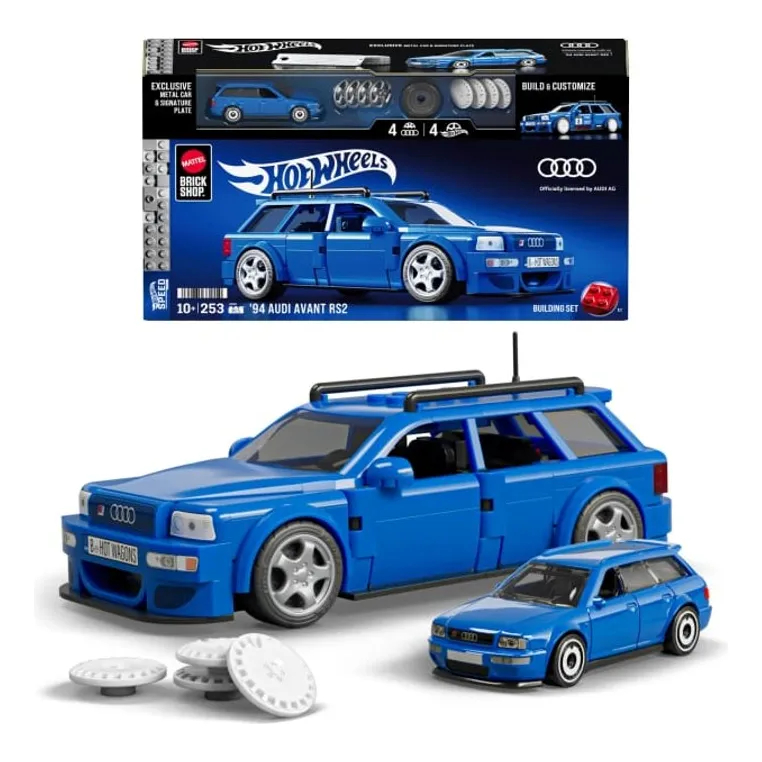 Hot Wheels Brick Shop Audi RS2 Avant 1994 JGR28 + Carrinho 1:64 Mattel 253 Peças Colecionável
