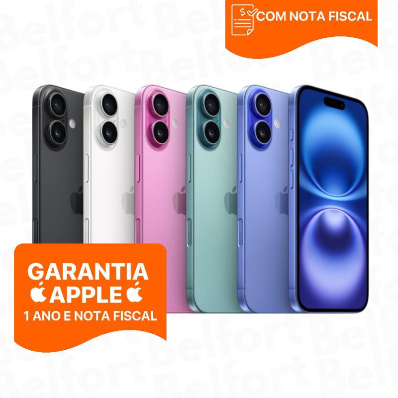 Celular iPhone 16 Plus 128GB Tela 6,7 polegadas Original Novo Lacrado com Garantia Apple de 1 ano