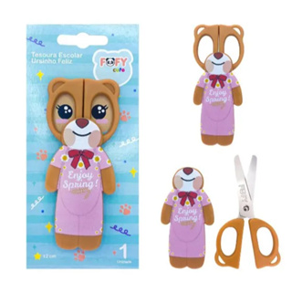 Tesoura Escolar Infantil Ursinho Feliz Fofy Cute com Capa Protetora em Oferta na Shopee