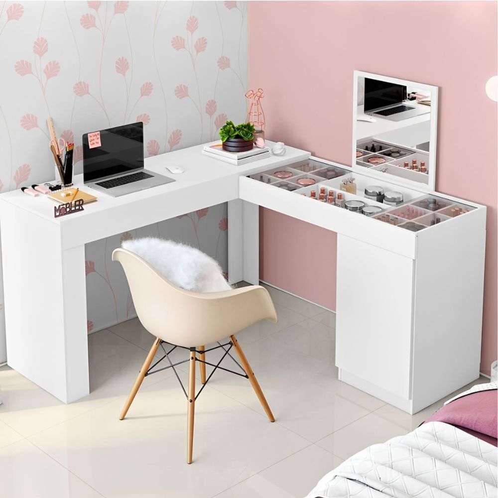 Escrivaninha Penteadeira de Canto com Espelho Princesa Mobler