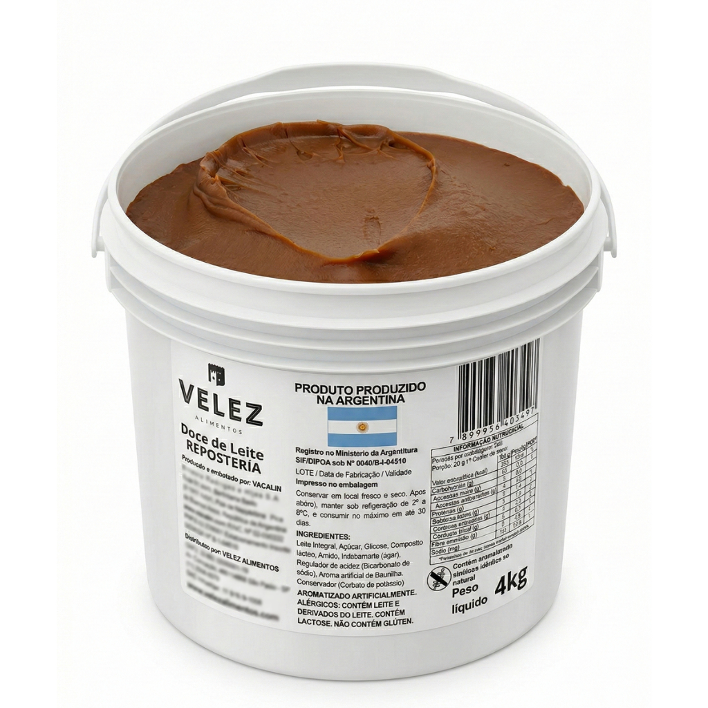 Doce de leite Velez Argentino 4 Kg Reposteria P/ Confeitaria Consistente Churros Alfajor
