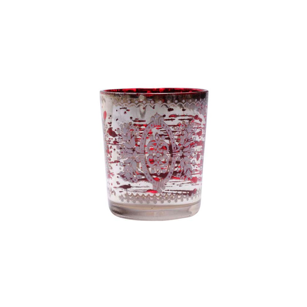 Cachepot de Vidro Metalizado Decorado Vela Casa Vermelho Decoração