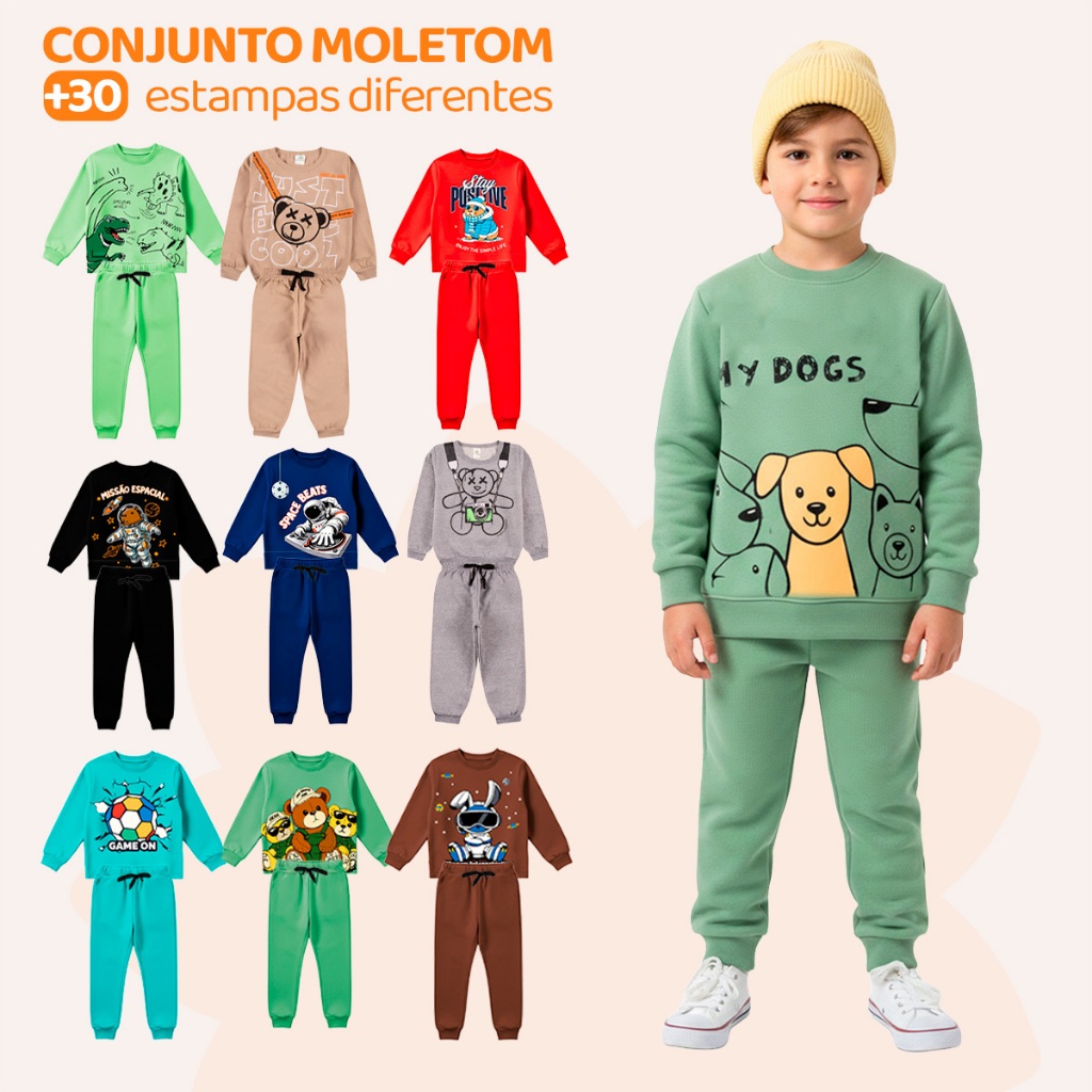 Kit Sortido 6 Peças de Roupas Masculino Infantil Inverno – 3 blusas casacos + 3 calças de 1 ao 10