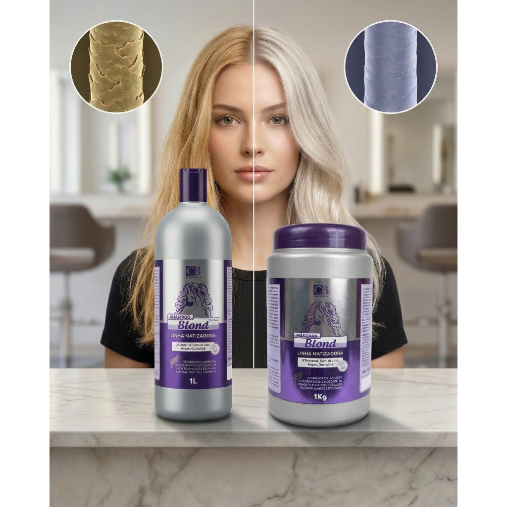 Kit Matizador Blond Profissional 2 KG CBB Cosméticos Shampoo 1L + Máscara 1Kg Platinado