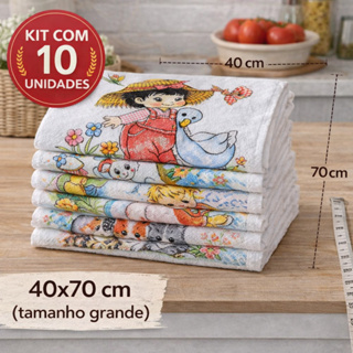 Kit com 10 ou 5 Panos de Prato Grande Absorvente Copa Para Cozinha   Secar Louça 40x70 em Oferta na Shopee