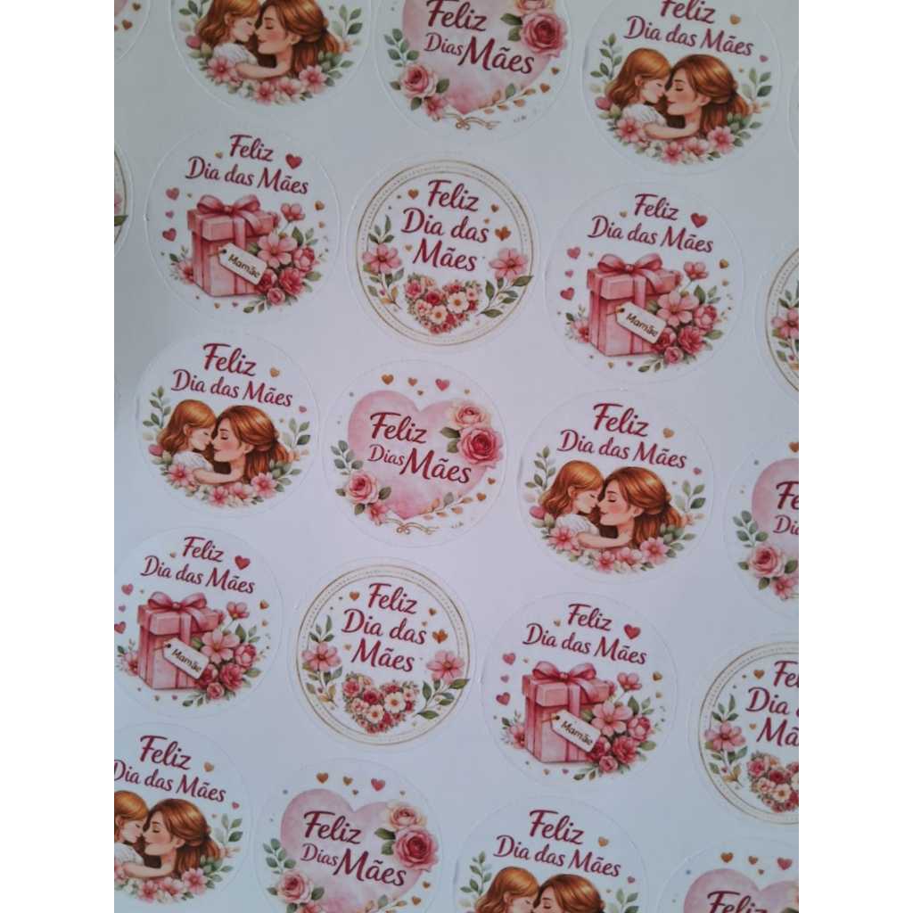 100 Tags Adesivas Feliz Dia das Mães - Etiqueta para Presente, Embalagem, doces e Lembrancinhas - Aplique Adesivo - Mãe