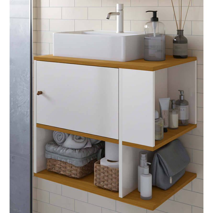 Armário Balcão Gabinete Banheiro Organizador Multiuso Suspenso Com Porta e Nicho em Oferta na Shopee