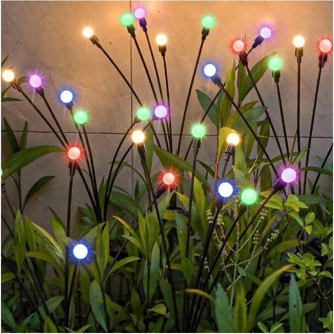 Kit Luminária de Jardim Com Placa Solar Espeto 12 LEDS Estilo Vagalume Colorido (3064)