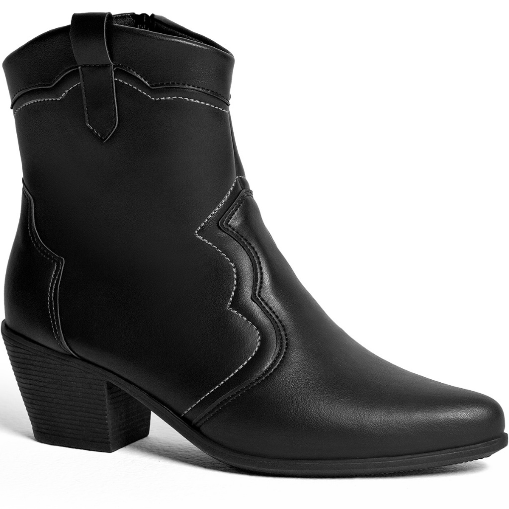 Bota Feminina Lumiss Western Country Confortável Texana Salto Grosso Cano Curto Blogueira Rodeio