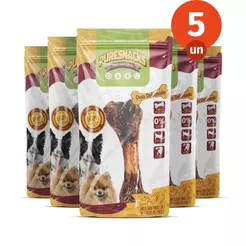 Kit Mordedor Petisco Osso Suíno Grande 100% Natural 5 Unidades para Cães PureSnacks 230g