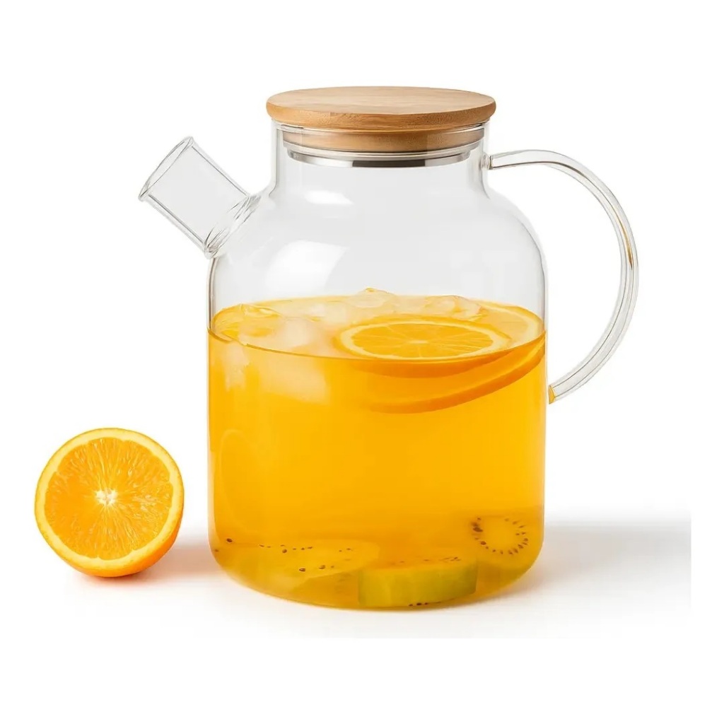 Chaleira De Vidro Com Tampa De Bambu Jarra Bule Infusor 1,8L  Lehavi
