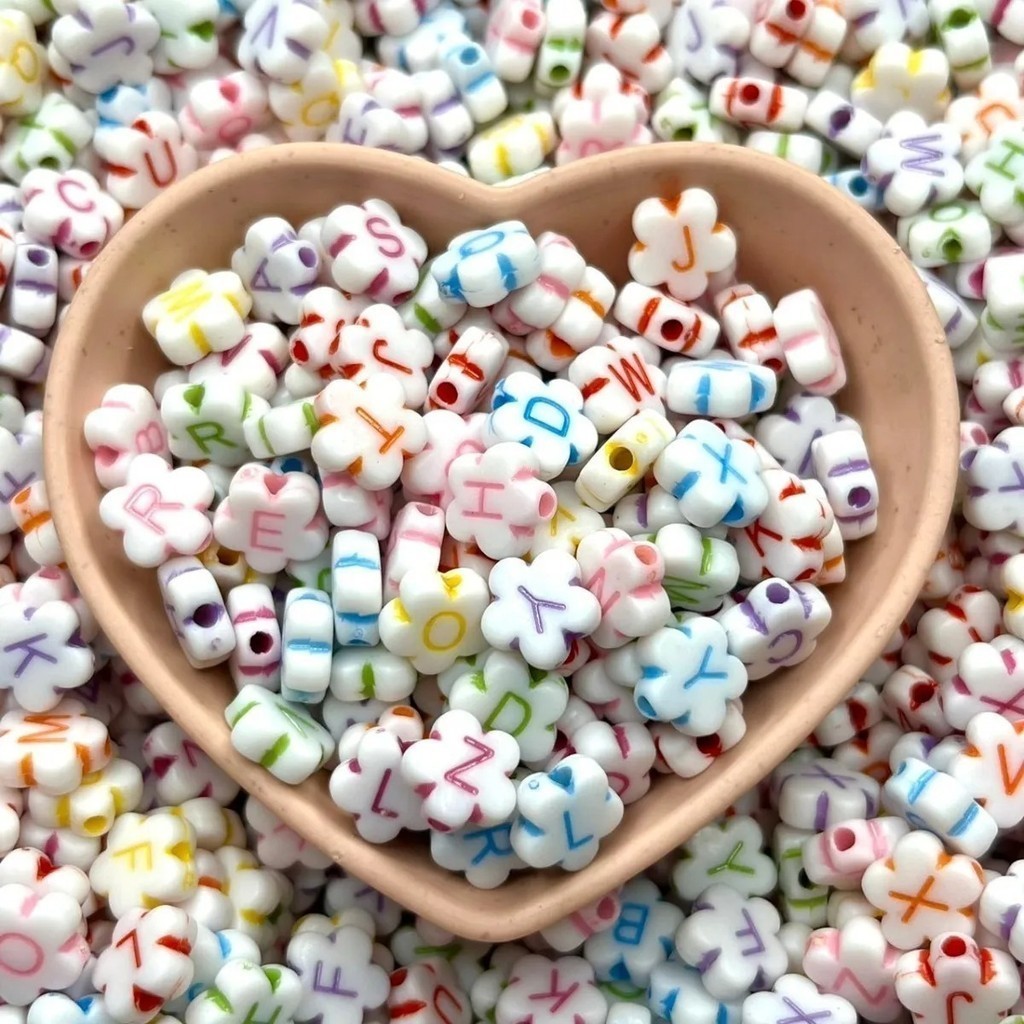 95-380 Peças Miçanga Infantil Flores Com Letras 25-100g