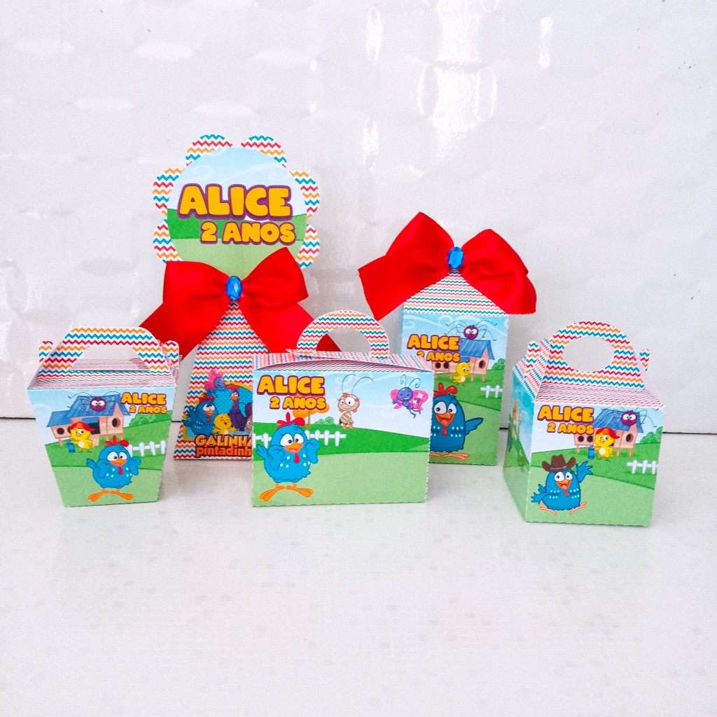 Kit Festa Galinha Pintadinha Luxo Personalizado PEGUE E MONTE | Lembrancinhas em Caixinhas para Aniversário Infantil