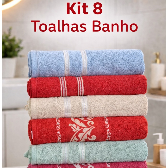 Kit com 8 Unidades Toalha de Banho Madri Alta Absorção, Conforto e Qualidade para Seu Banho