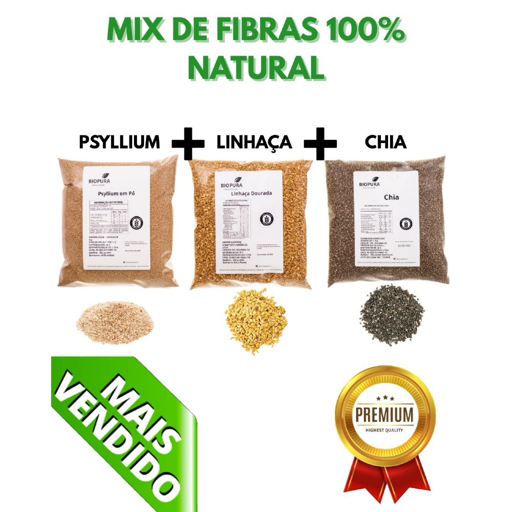 1KG De Mix de Fibras Naturais Psyllium Chia Linhaça Blend Rico em Fibras Ingrediente Alimentar em Oferta na Shopee