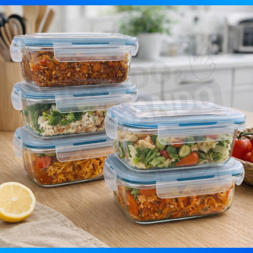 Kit 10 OU 5 Pote de Vidro Hermético Retangular 4 Travas Marmita Fit Microondas Mantimentos - FULL! · foto 2