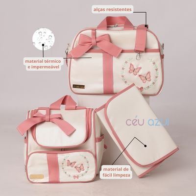 bolsas maternidade off 3 peças -  mala, mochila e trocador portátil térmica e impermeável menina