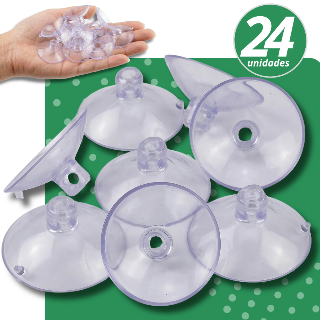 Kit 24 Ventosa Silicone 3,5cm Transparente com Furo Para Vidro Acrilico Pvc Artesanato