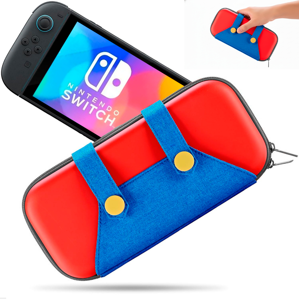 Case Capa Para Nintendo Switch Oled Bolsa Estojo Resistente Cor Azul E Vemelho Inspirado Mario