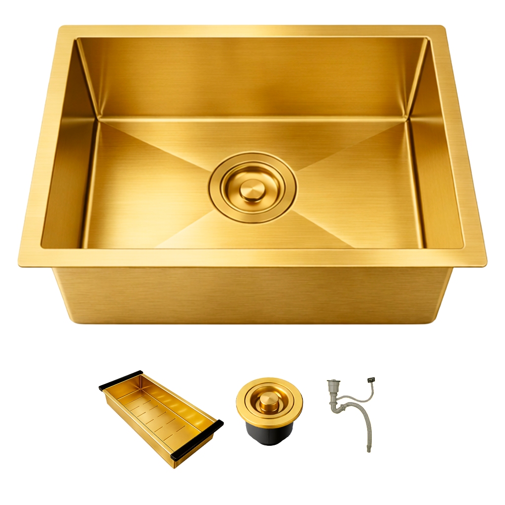 Cuba De Cozinha Quadrada 44x44 Gourmet com Acessórios Premium Aço Inox 304 Escov