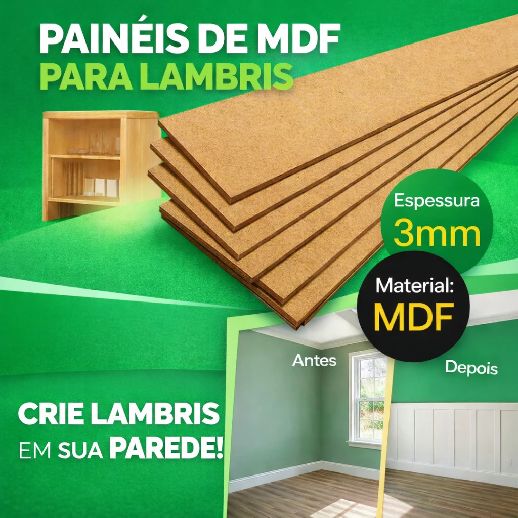 Kit Placas/Tiras  Shiplap Frisado Painel Revestimento Autocolante Ripado em MDF - 5cm x 1,20m 2,5mm