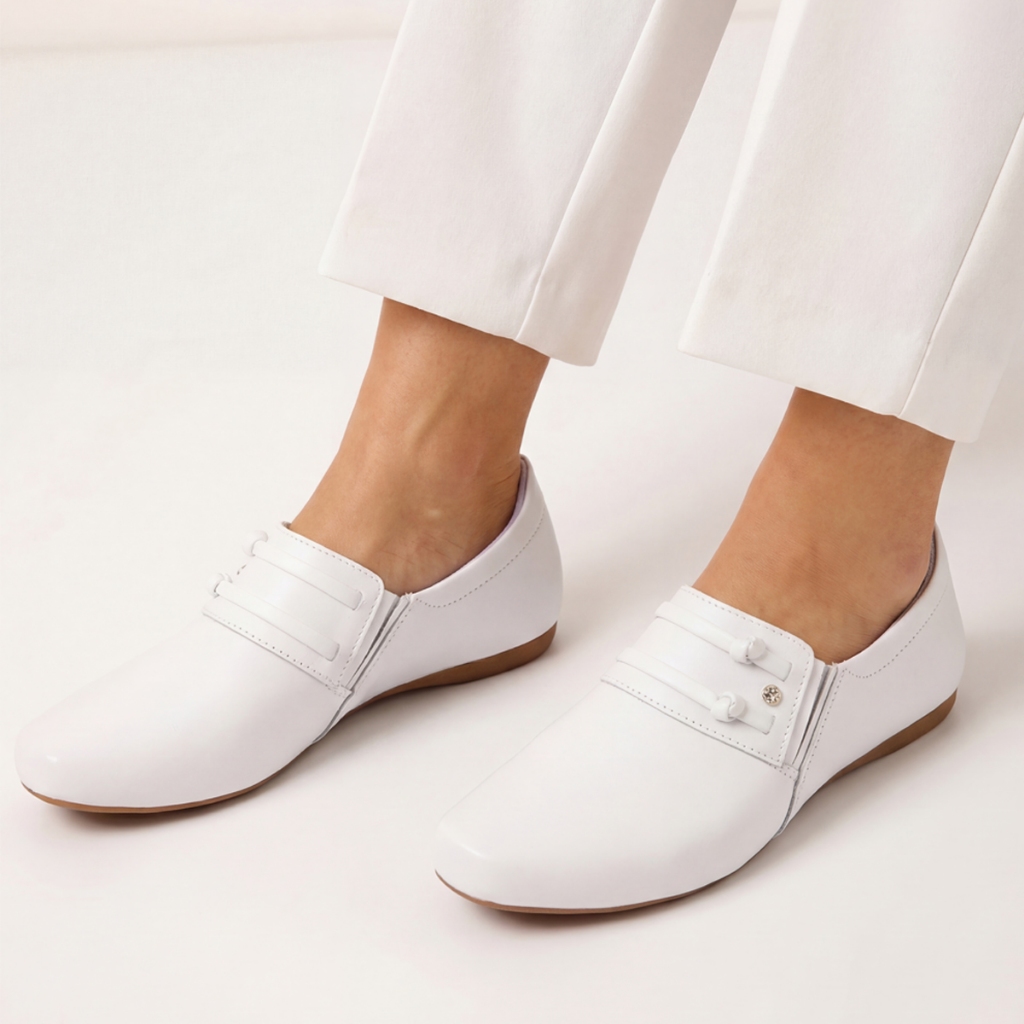 Sapato  Branco Neftali Feminino Confortável Couro Enfermagem