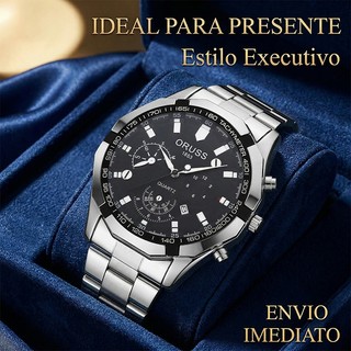 Relógio de Pulso Masculino Executivo ORUSS WF Data Luminoso Vidro Mineral Aço Inox Esportivo