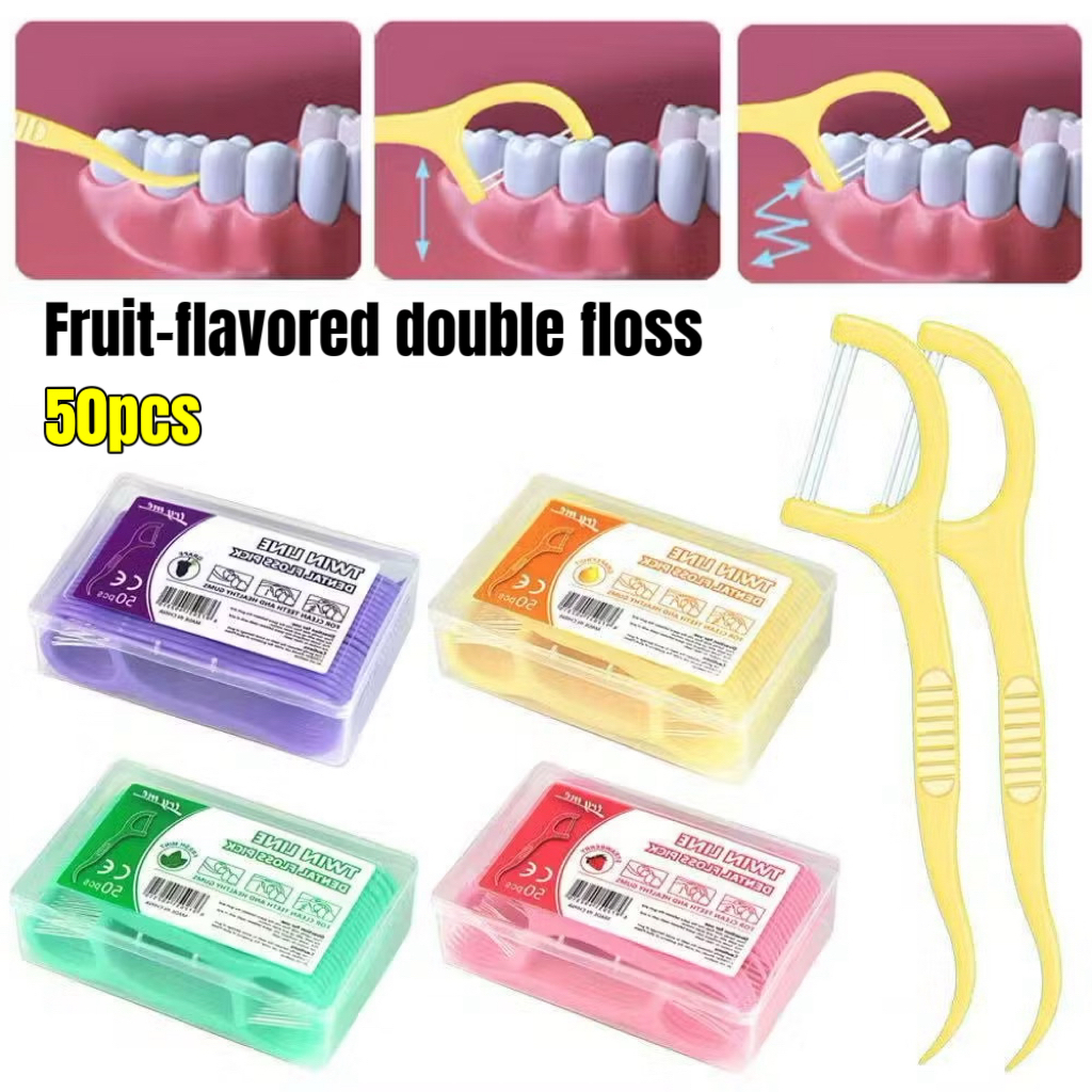 100/150/200 palitos ultrafinos de fio dental sabor frutas para limpeza bucal, pacote com 50 unidades, portátil