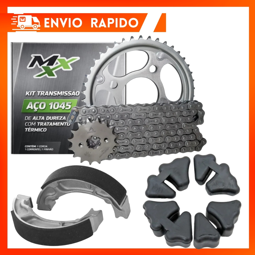 Kit Relação Transmissão Cg Titan 150 + Lona Freio + Coxim Coroa Fan 150 Completo em Oferta na Shopee