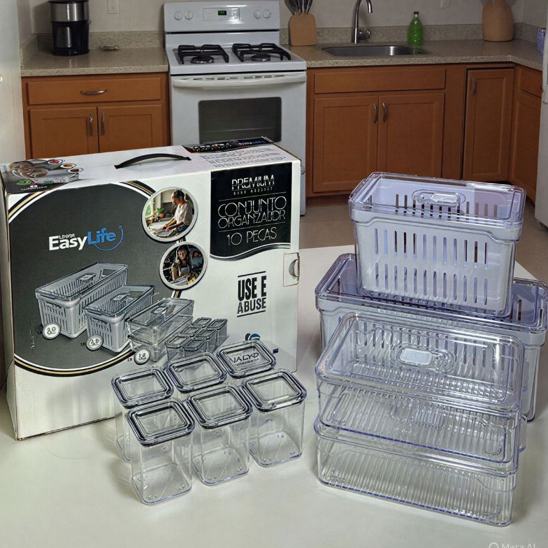 Kit 10 Potes Herméticos Organizadores Cozinha Dispensa Geladeira em Acrilico Transparentes