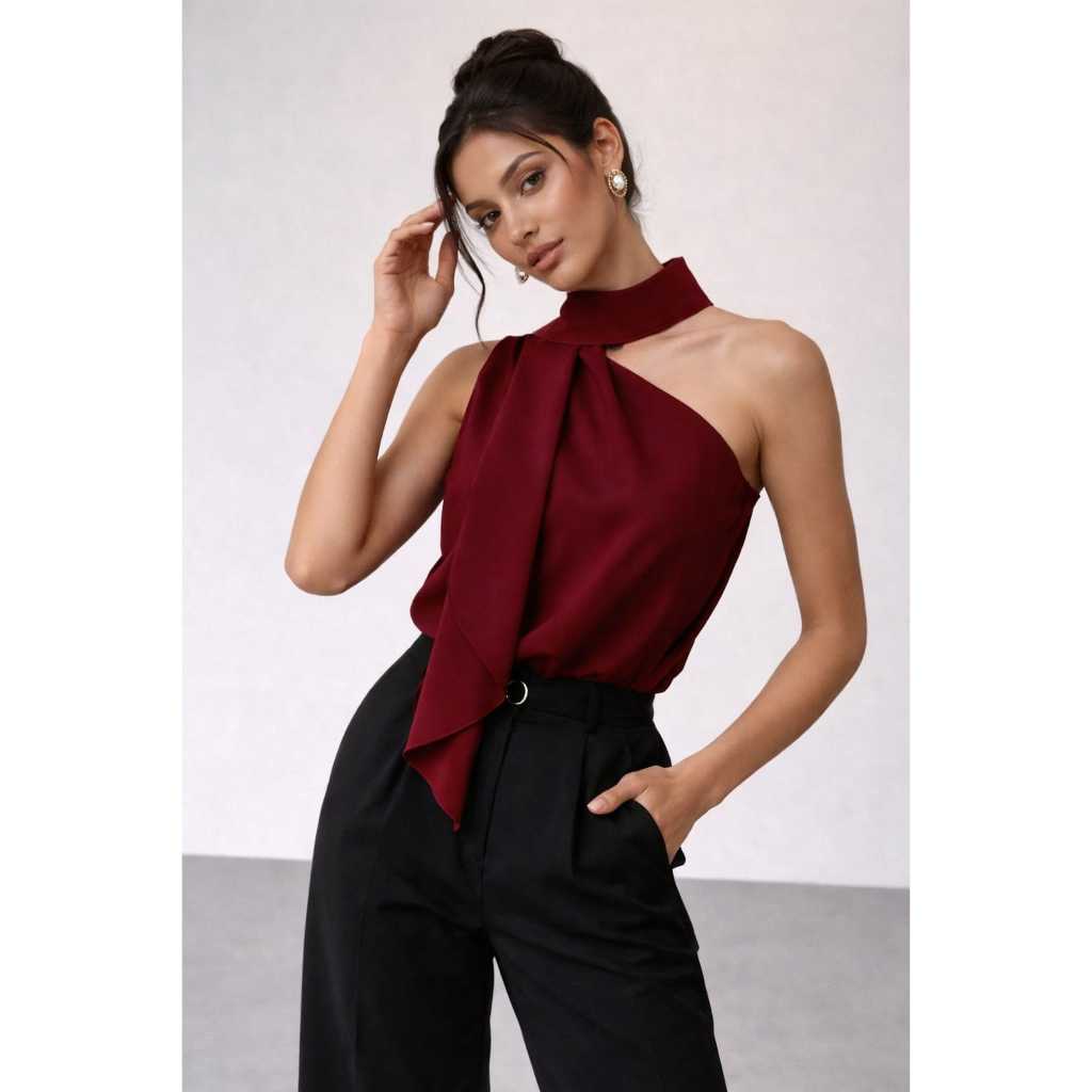 Blusa Feminina Um Ombro Só Elegante com Laço