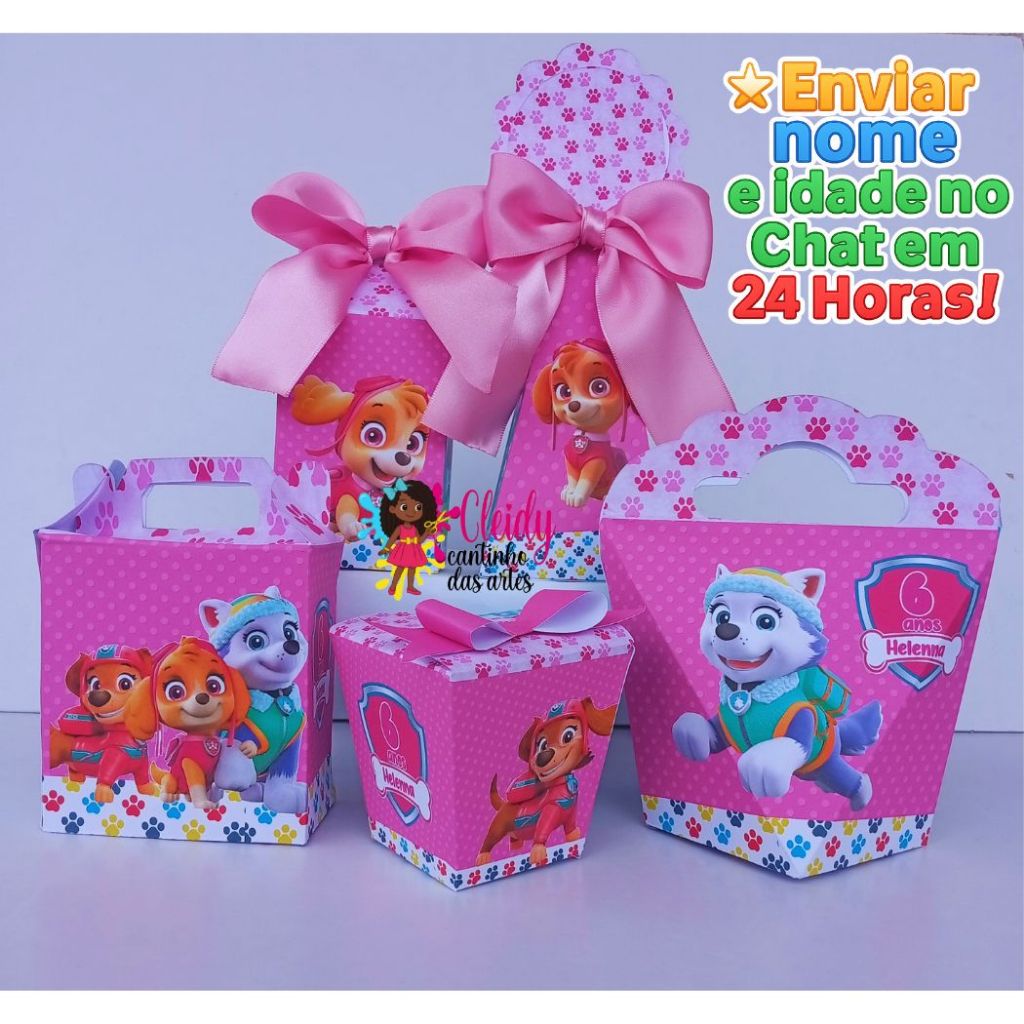 Kit Festa Patrulha Canina  Rosa Com Laço/Lembrancinhas Personalizadas Montado Patrulha Canina Menina/Skye