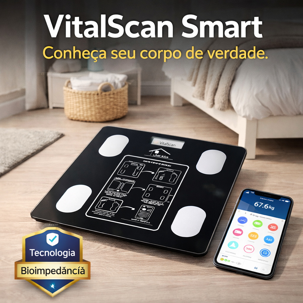 Balança Digital Bioimpedância Bluetooth VitalScan Smart 140kg Gordura Corporal IMC App Celular