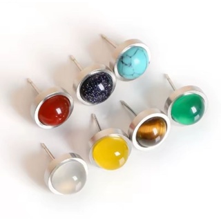 Brinco de Aço inoxidável Semijóia com pedras naturais em Oferta na Shopee