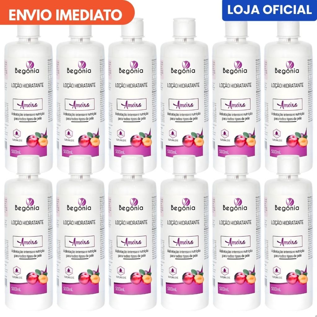 Kit 12 Unidades Loção Hidratante Ameixa 500ml Begônia Cosméticos