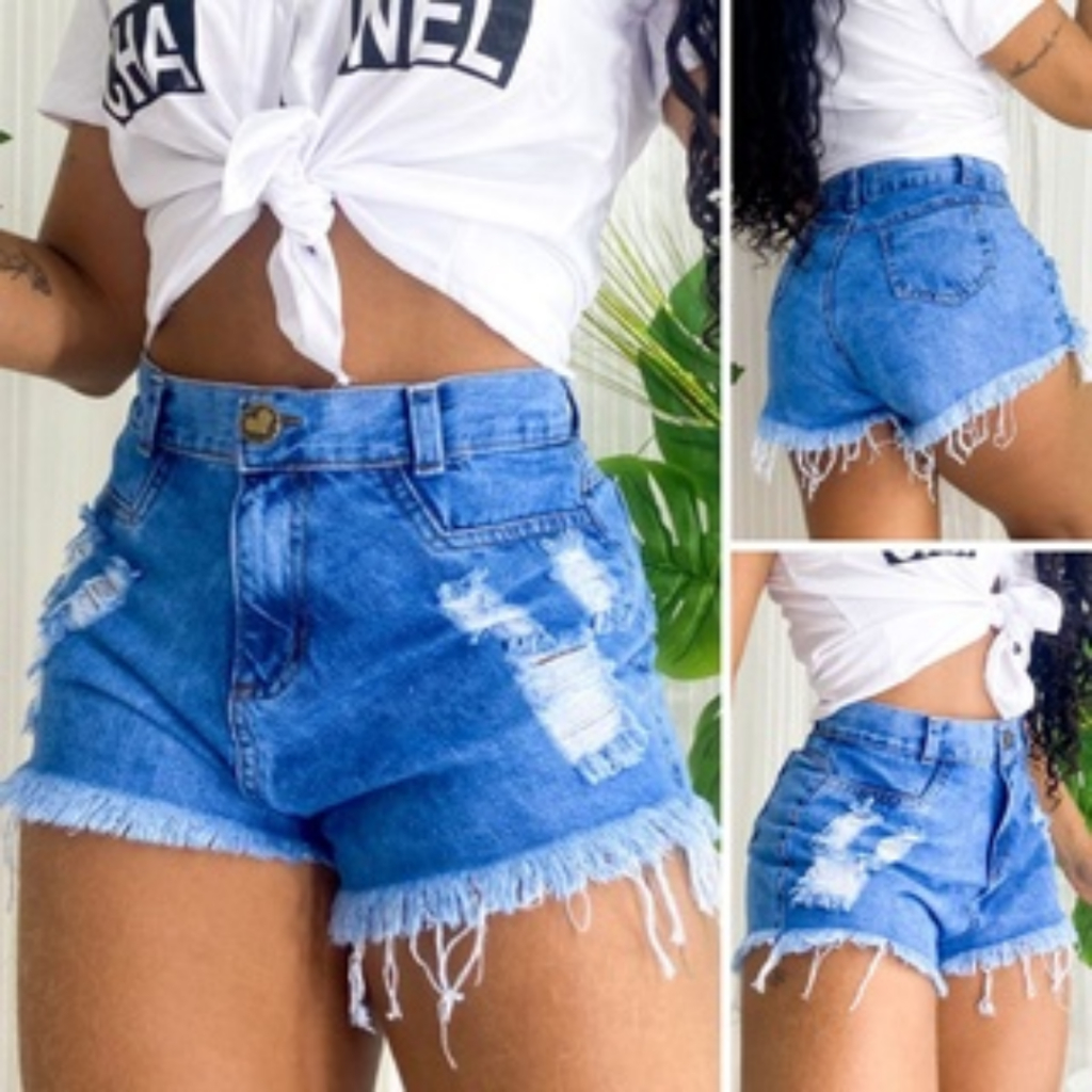 Short Feminino Jeans Short Curto Jeans Rasgado Feminino