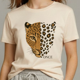 Camiseta Blusinha Feminina 100% Algodão com Estampa Onça Once Animal Print em Oferta na Shopee