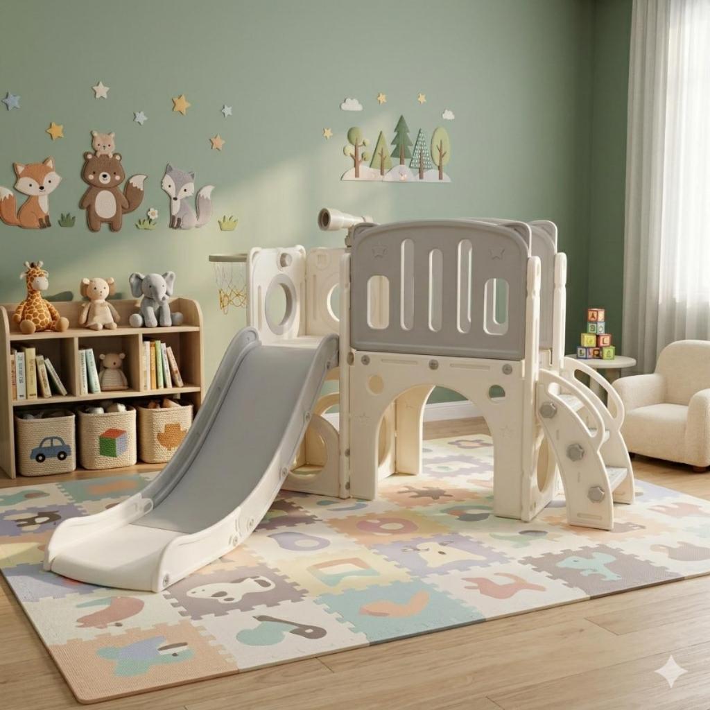 Playground Infantil  Mini Mundo 7 em 1 Cinza e Branco Freso
