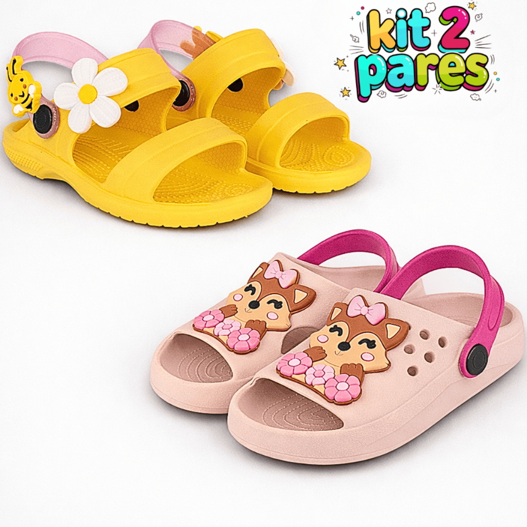 Kit 2 Pares Sandália Slide Papete Menina Infantil Anatômica Leve e Confortável em Oferta na Shopee