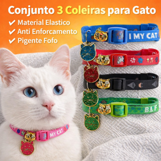 Conj 3 Coleiras Gato Ajustável Elástica Anti Enforcamento Pingente Fofo Segurança Pet Cores Variadas em Oferta na Shopee